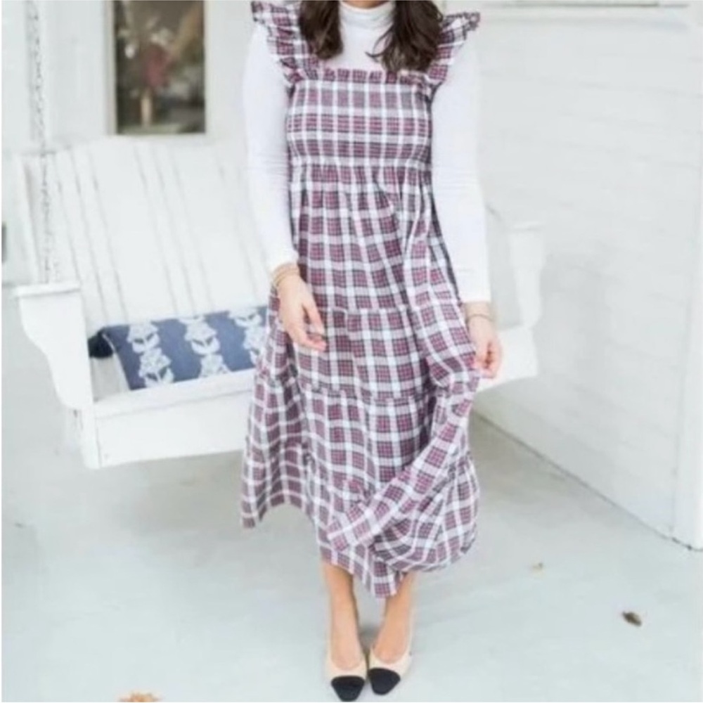 Hill House Ellie Nap Dress Multi Tartan Plaid Smocked Midi Ruffle Size Medium - Picture 12 of 12